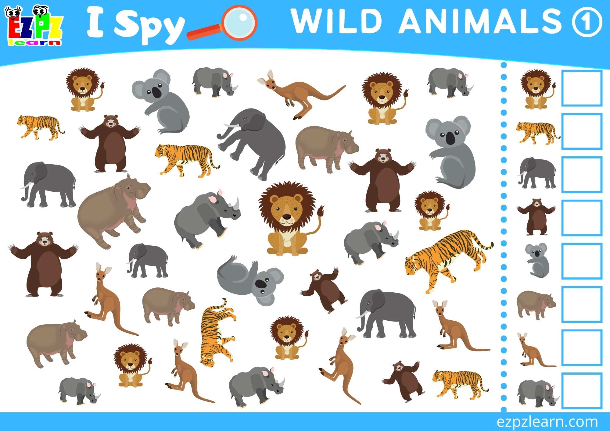 Wild Animals 1 Topic I Spy Game for kids Free PDF Download